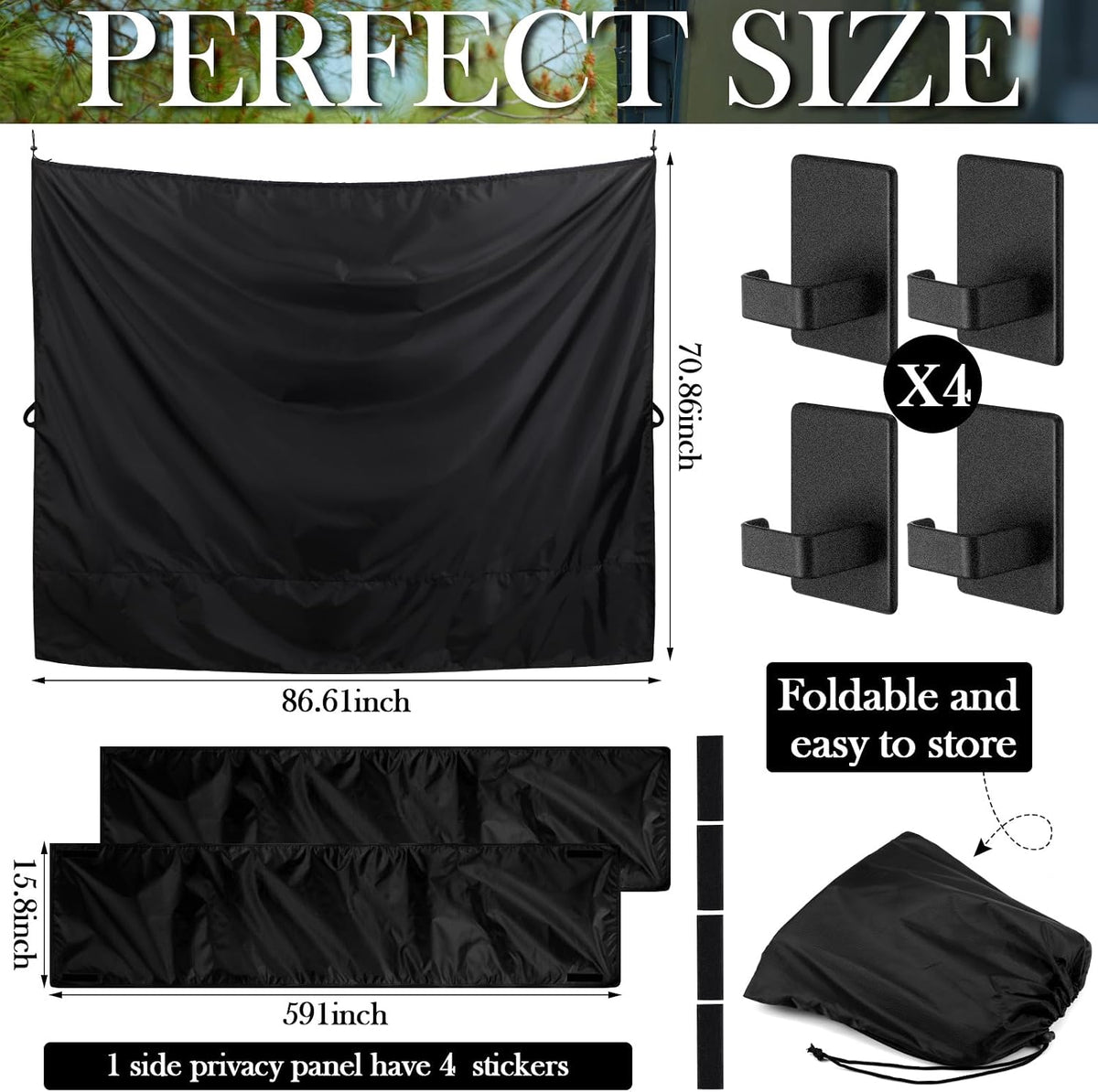 Fanfanwin 7x6 ft Black Large Van Curtains Car Rear Door Shower Privacy Curtains with 2 Side Privacy Panels and Magnetic Hooks Adjustable Outdoor Shower Double Layer Changing Car Truck Travelling