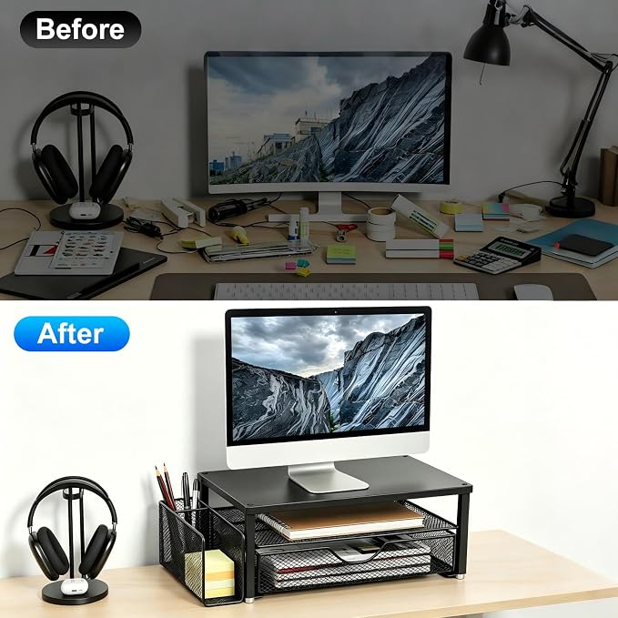 Spacrea Desk Organizer and Accessories, Computer Monitor Stand Riser