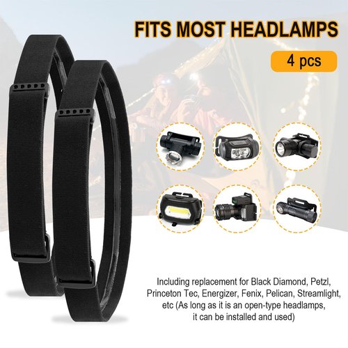 4 Pack Headlamp Strap Replacement Headband, Elastic Headlight Strap Replacement for Black Diamond, Petzl, Energizer, Pelican, Fenix Headlamps 1”, Adjustable Width Comfortable Band (Silicone Anti-Slip)