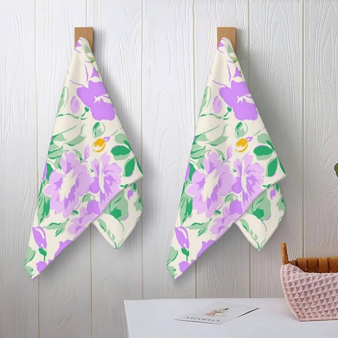 Cute Dachshund Hand Towels - 2 Pack,14.5" X 28",Soft Microfiber Polyester Cartoon Towel Set with Weiner Dog-Lover & Floral Pattern,for Rustic Bathroom Kitchen Spa Hotel Decor Gifts Women Girls