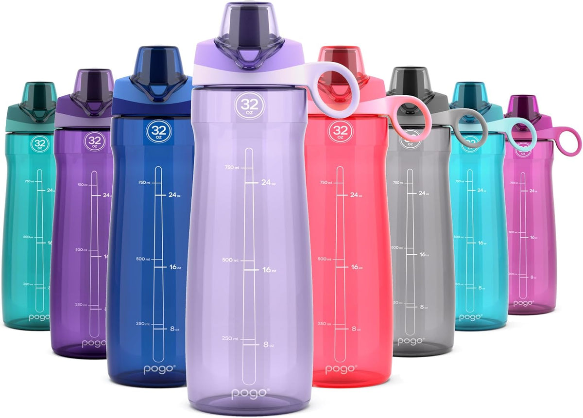 Pogo 32oz Reusable Plastic Water Bottle - Chug Lid & Carry Handle | BPA Free, Dishwasher Safe, Lilac