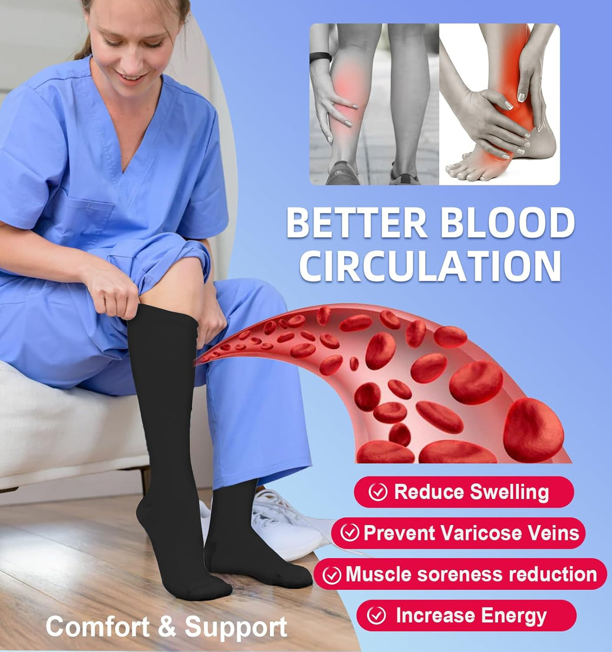 Skiennix Compression Socks - 15-20 mmHg Circulation Support for Men & Women | 4 Pairs for Nurses, Running & Travel
