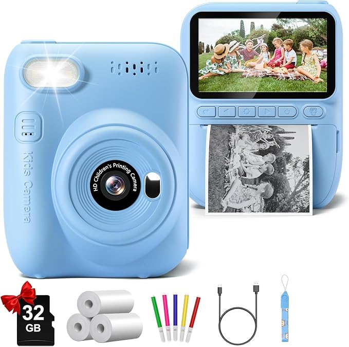 Kids Camera Instant Print, 3.0" HD 32MP Birthday Gifts
