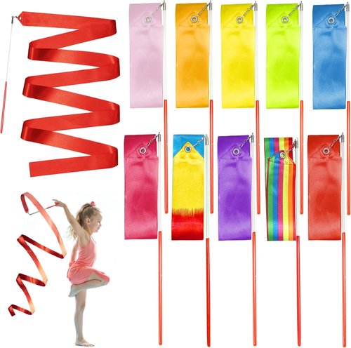 Novelty Place Dance Ribbons Streamers - 6.6Ft Kids' Gymnastics Ribbon Wands | Perfect for Talent Shows & Artistic Dancing (10Pcs or 2Pcs)