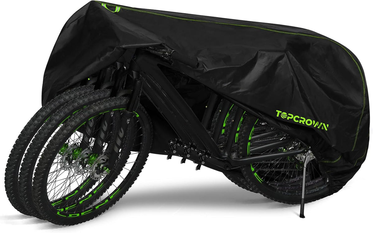 Topcrown Waterproof Bike Cover - Outdoor Storage for 3 Bikes | UV, Dust & Wind Protection, XXXL Black & Green