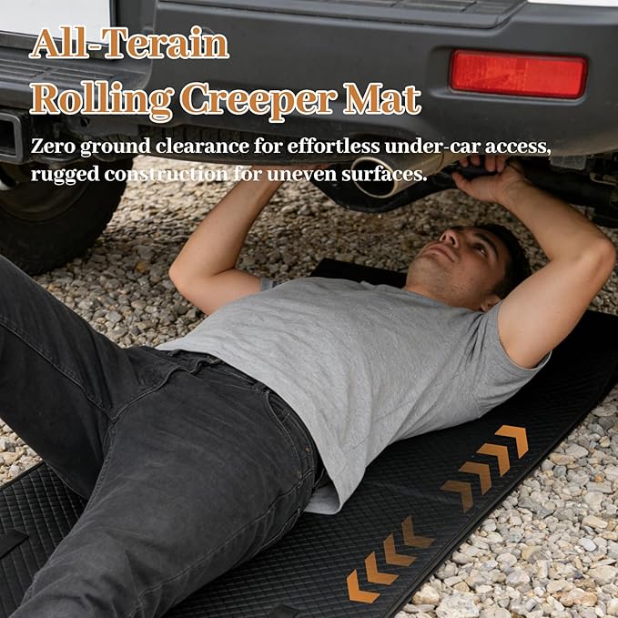 Rolling Creeper Mat, 60"x28" Zero Ground Clearance Mechanic Mat for Working Under Car, Under Car Roller for All Vehicles & Terrains, 3-Layer Design with Storage Bag