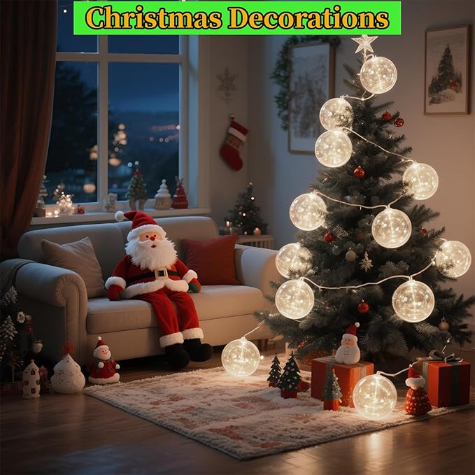 9 Pack Globe String Lights, 10.3FT LED String Lights Indoor, G100 Waterproof Decorative Christmas Lights Ball Bulbs, Built-in 15 LEDs, Warm White Plug-in Fairy Lights for Patio, Bedroom, Halloween