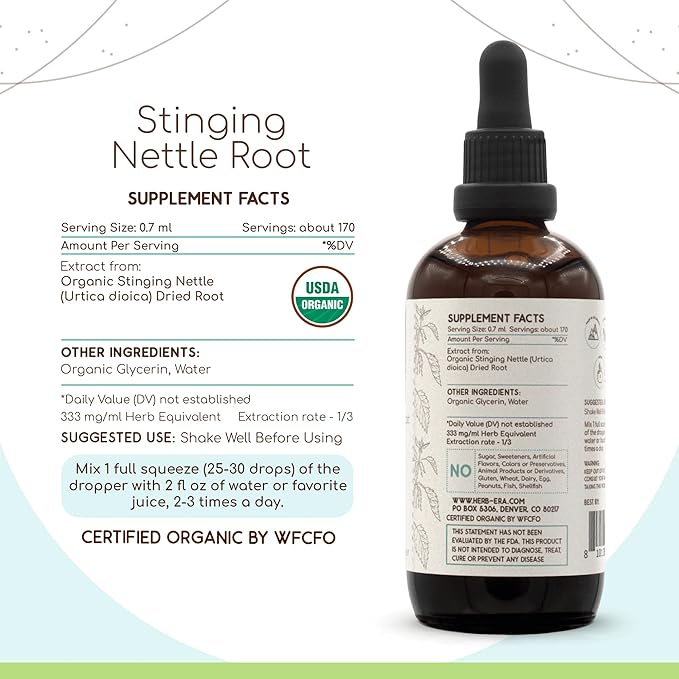 Stinging Nettle Root B120 USDA Organic Tincture | Alcohol-Free Extract, High-Potency Herbal Drops | Certified Organic Stinging Nettle (Urtica dioica) Dried Root (4 oz)