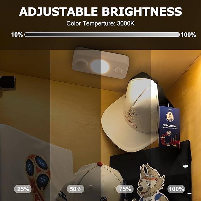 LED Motion Sensor Puck Lights, Rechargeable Cabinet Lights, Stick on Wireless LED Night Light for Closet, Drawer, Shelf, Under Cabinet, Warm White 8Pack, USB Charging Cord Included