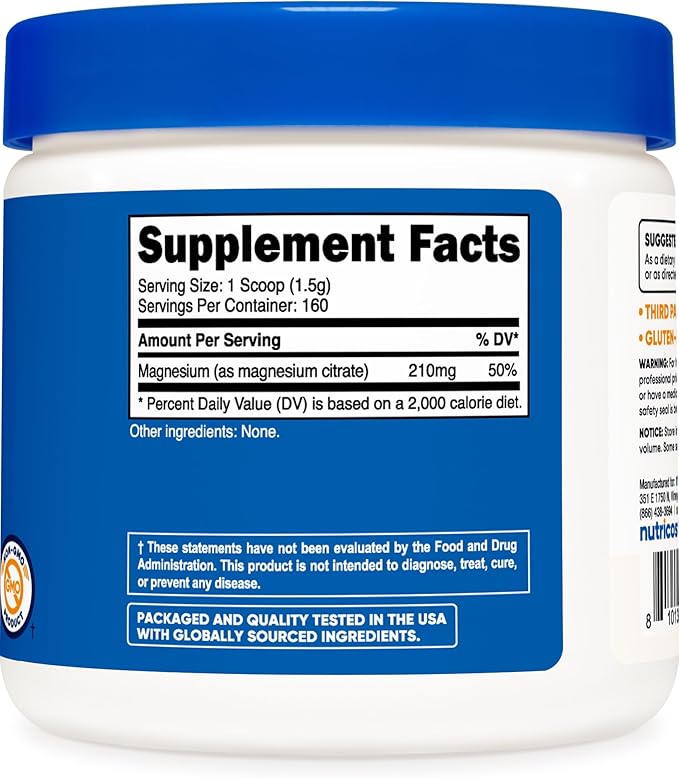 Nutricost Magnesium Citrate Powder (Unflavored, 250 Gram)