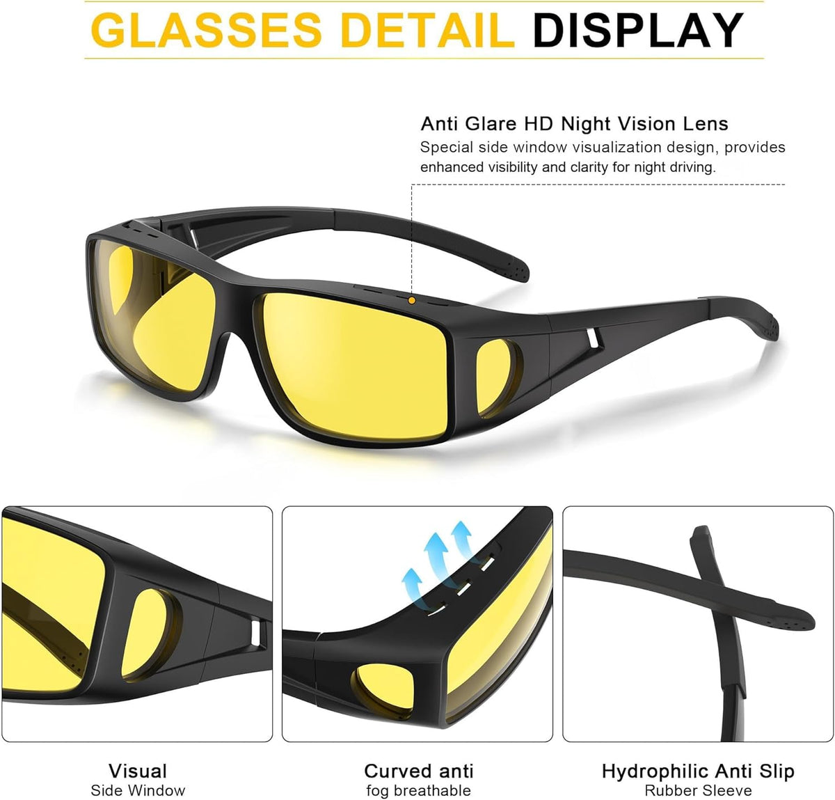 Skiennix Night Driving Glasses - HD Anti-Glare Wraparound Design for Enhanced Vision & Comfort