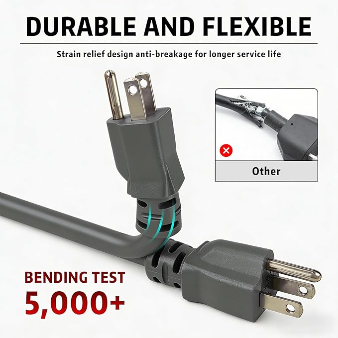 Indoor Outdoor Extension Cord, 12 Gauge 3 Prong Weatherproof Heavy Duty Gray Extension Cords, 12/3 SJTW 15A 30 FT Extension Cable for Garage, Garden and Home, UL Listed