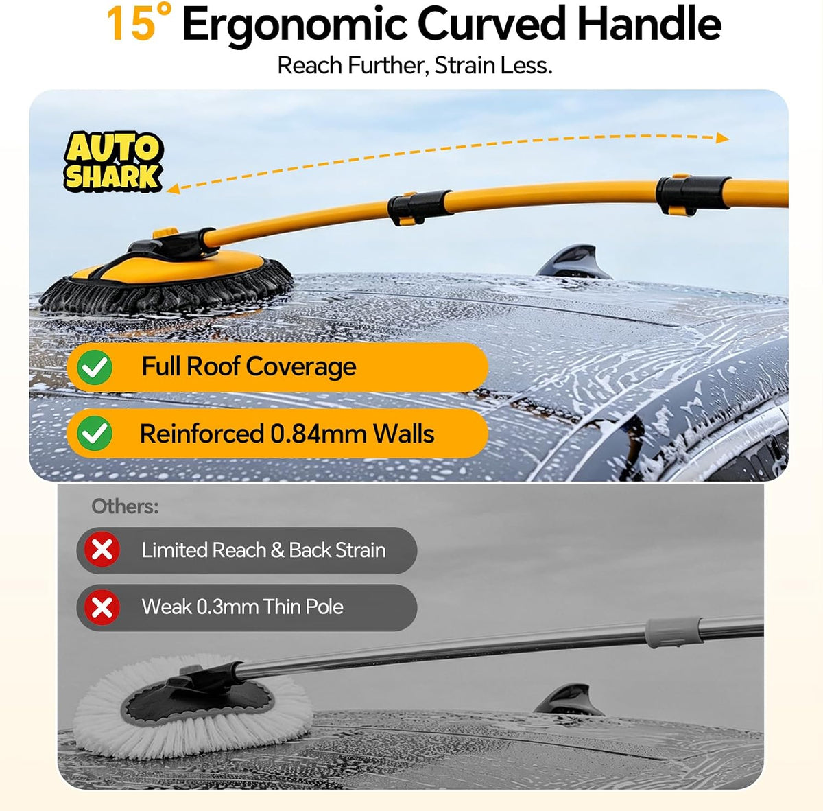 7-in-1 Car Wash Kit with 20L Folding Bucket & Brush – Car Wash Mop with Long Handle, 15° Curved Aluminum Pole for SUV Roof, Car Washing Brushes & Cleaning Supplies, RVs-Yellow.