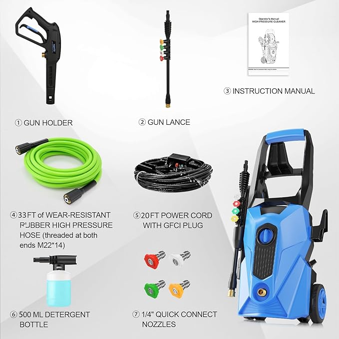 2026 New 5000PSI Electric Pressure Washer, Power Washer with 33FT Resistant Extension Hose and 4 Nozzles, Compatible with Undercarriage washers, Professional Powerwashers for Home/Car(Blue)