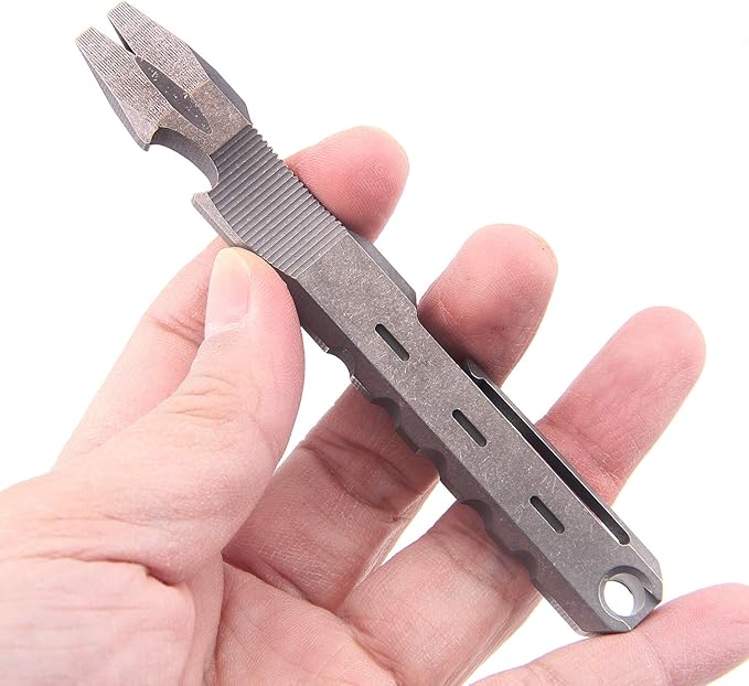 Titanium EDC Pry Bar with Nail Puller Bottle Opener Function with Pocket Clip EDC Tool (Grey)
