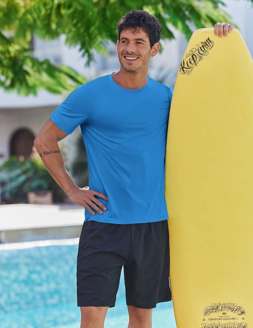 COOFANDY Men's Swim Shirt - Short Sleeve UPF 50+ Rash Guard | Quick Dry & Breathable Beach T-Shirt