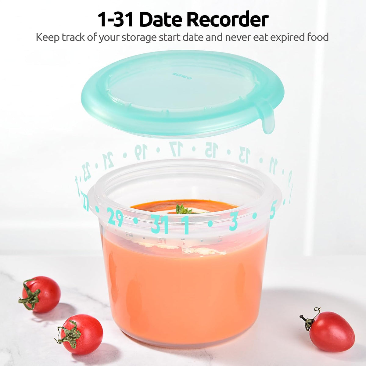 U-Taste 2 Cup Silicone Food Container: Meal Prep Kitchen Storage with Airtight Lid, Freezer & Microwave Safe, Lunch Box with Date Marking Circle, Clear Stackable for Portion Control (2-PC, Aqua Sky)