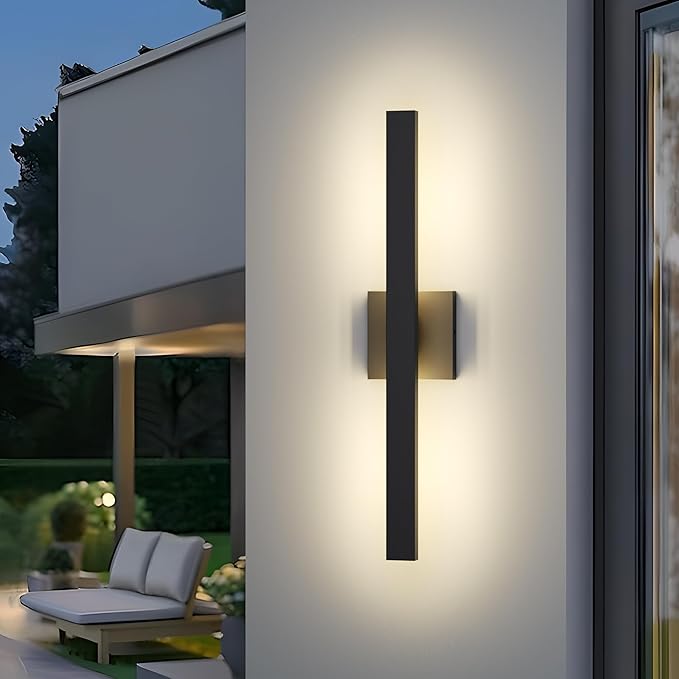 LamQee 23.6 Inch Aluminum Long Outdoor Modern LED Wall Light 3000K 1300LM, Slim Linear Exterior Lighting Fixtures Wall Mount, Waterproof Black Outside Sconce for House Porch Patio Garage Door Yard