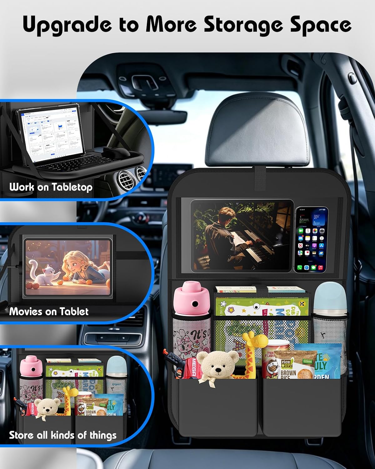 Car Backseat Organizer with Foldable Table Tray (2 Pack)