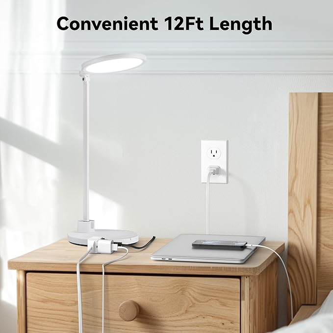 BN-LINK 2 Pack 12ft Indoor Extension Cord, 3 Outlet, 16/2 SPT-2, White, 2-Prong Polarized Plug, Household Power Cord for Home, Office & Holiday Decorations