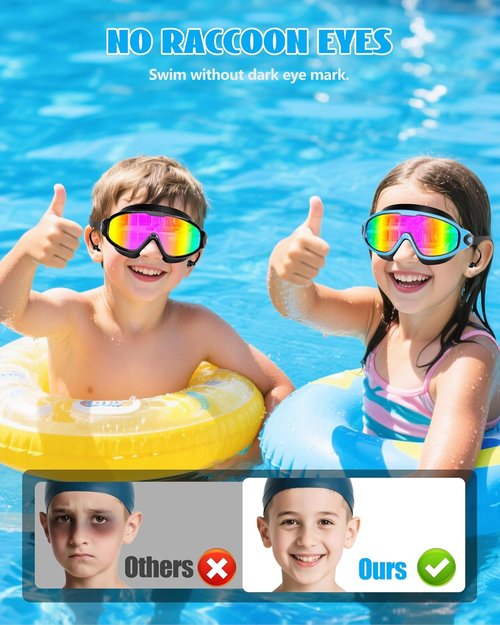 Aegend Kids Swim Goggles - Wide View, Anti-Fog & UV Protection | No Leak Design with Ear Plugs (Ages 3-14)