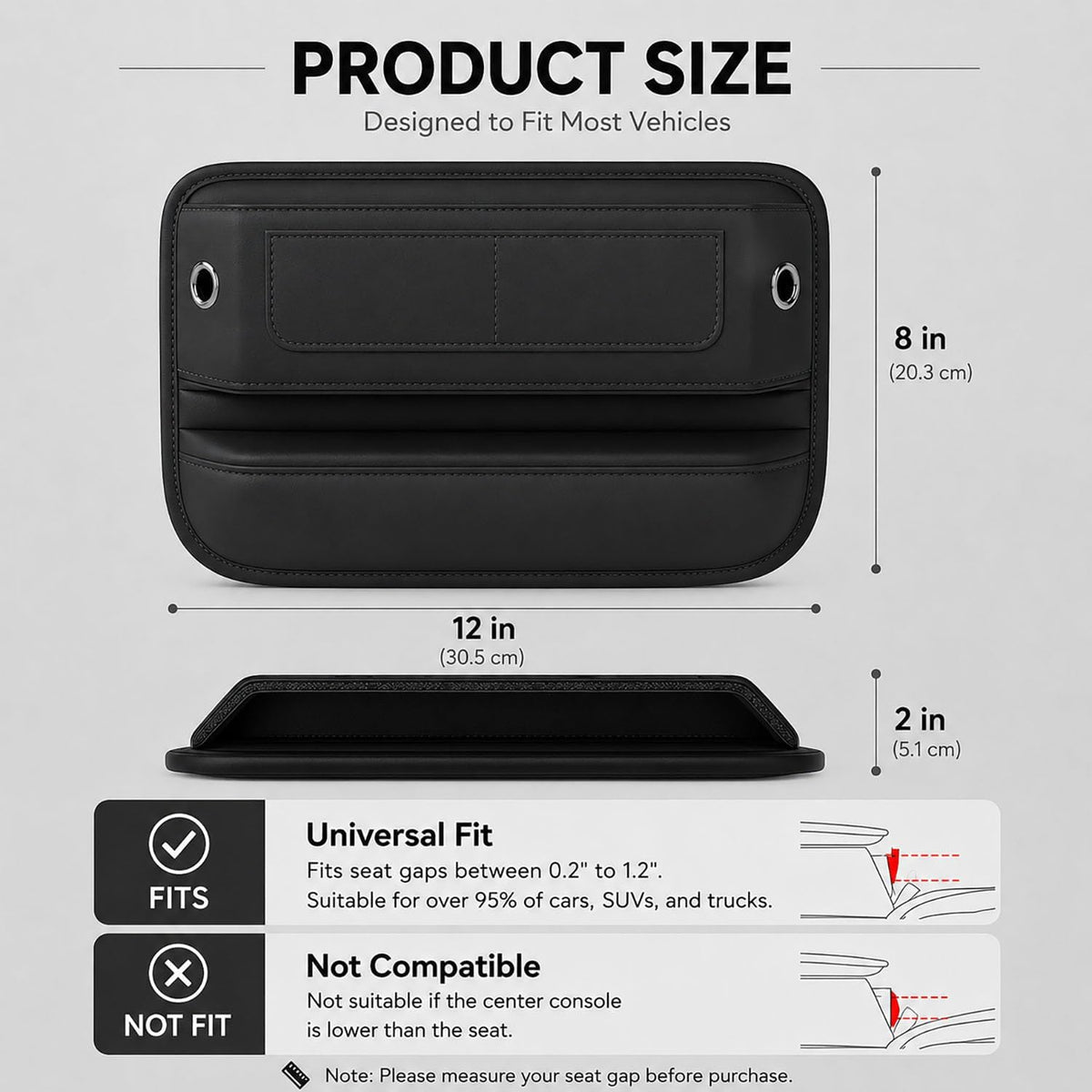 Car Gap Seat Filler, 2 Pack Seat Gap Filler Organizer with Storage Pocket, PU Leather Front Seat Organizer for Phone, Keys, Wallet, Cards and Sunglasses, Universal Fit for Cars SUVs Trucks