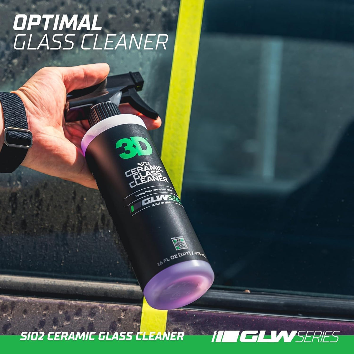 3D SiO2 Ceramic Glass Cleaner, GLW Series | Water & Rain Repellent | All-Weather Protective Ceramic Glass Cleaner | Safe for Tinted, Non-Tinted Windows & Mirrors | DIY Car Detailing | 16 oz