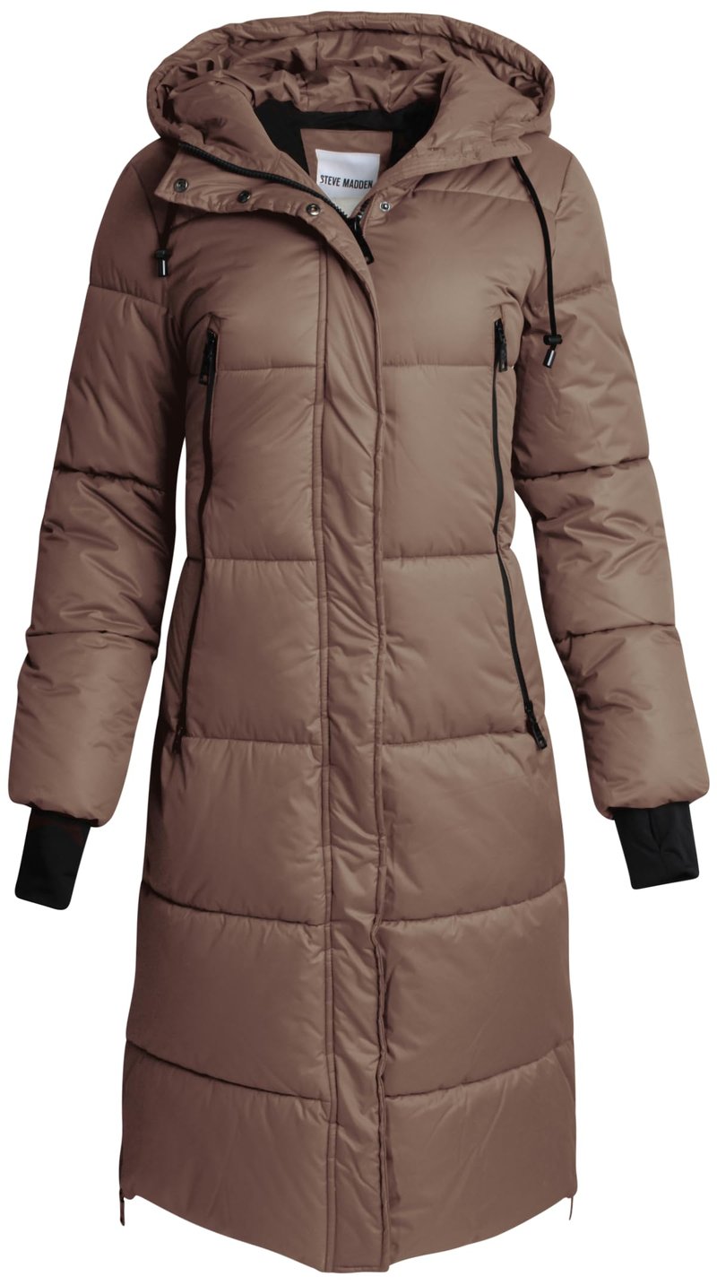 Steve Madden Womens Long Puffer Jacket - Heavyweight Insulated Fall Maxi Winter Coats for Women Long Length Bubble Parka, Size Large, Olive