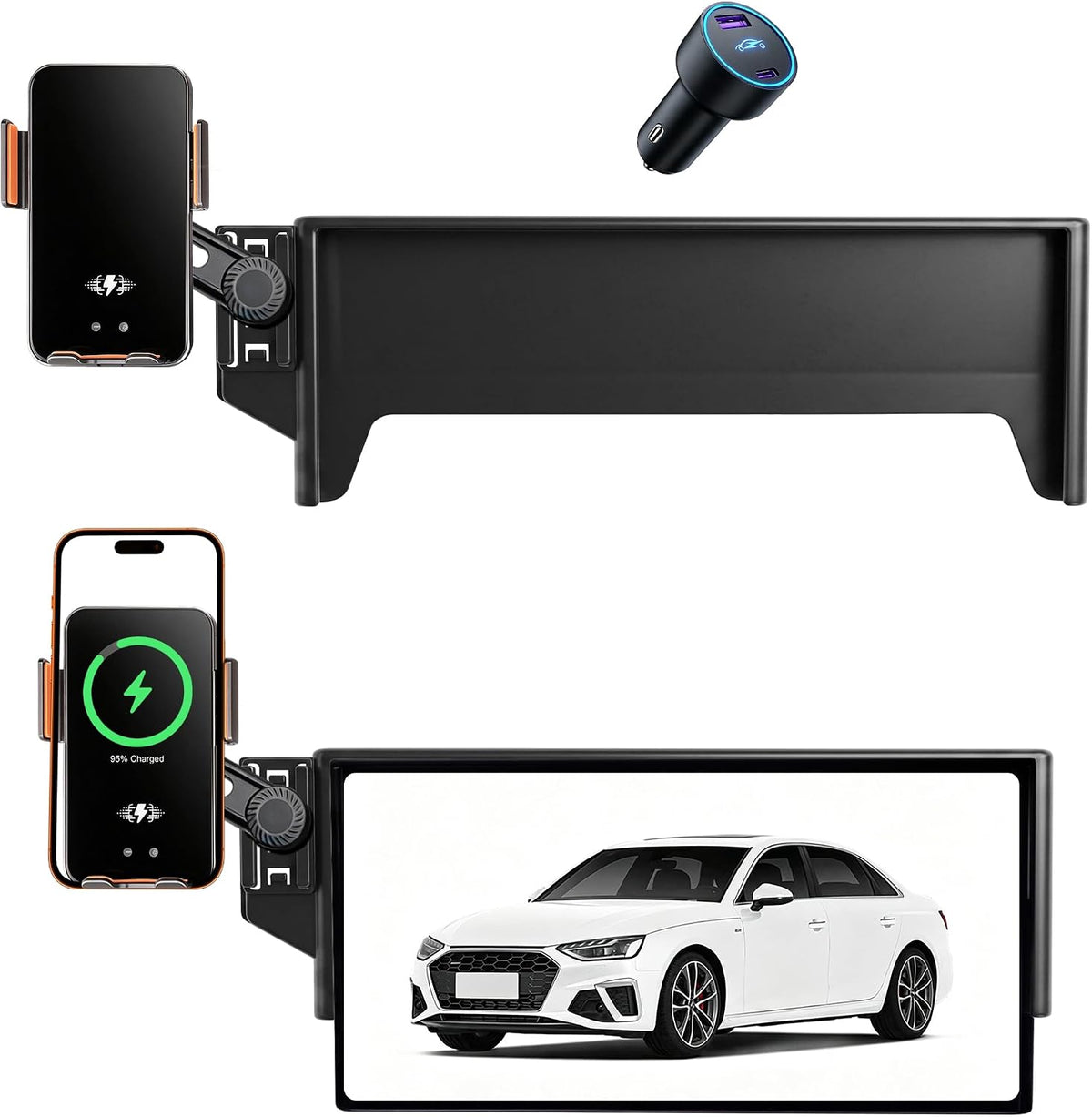 Car Phone Holder for 2020-2025 Audi A4/S4/A5/S5 & 2021-2025 Q5/SQ5 Accessories, 10.1-Inch Center Screen Phone Mount with Up to 15W Fast Wireless Charging, Auto-Clamping, 360° Rotation