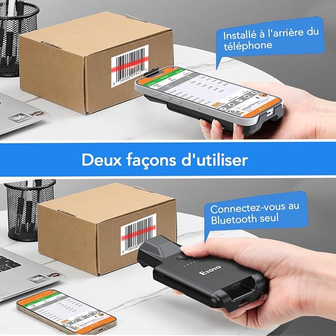 Eyoyo Bluetooth Back Clip Phone Barcode Scanner, 1D 2D QR Wireless Bar Code