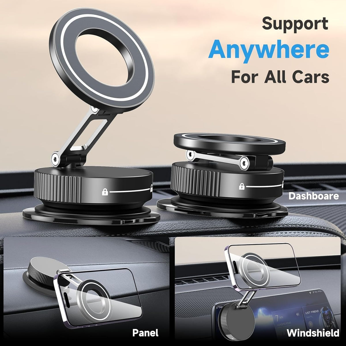 YAOKEEP Magnetic Car Phone Holder, Vacuum Magnetic Phone Mount