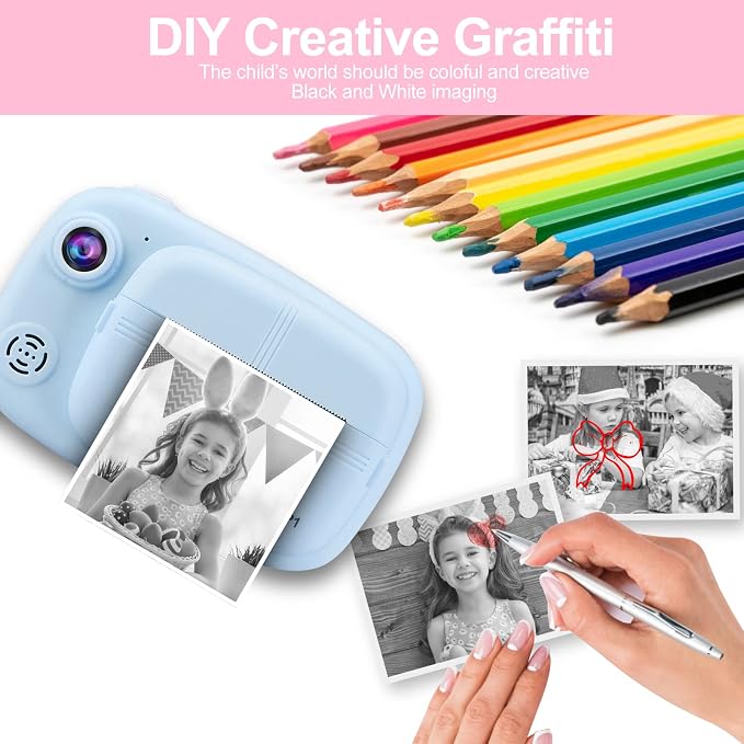 Kids Instant Camera, Mijiaowatch 12MP/1080P Kids Digital Print Camera
