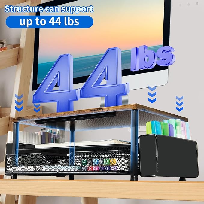 AUPSEN Wood Desk Organizers and Accessories, 2-Tier Computer Monitor Stand Riser