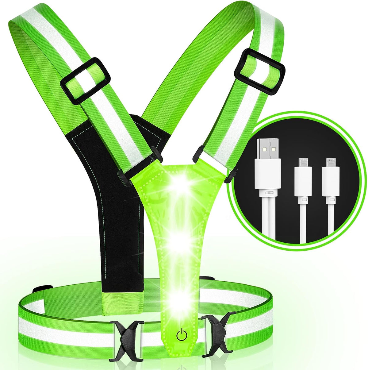 Skiennix LED Reflective Running Vest - Rechargeable Night Gear With 3 Light Modes | Safety Belt for Runners