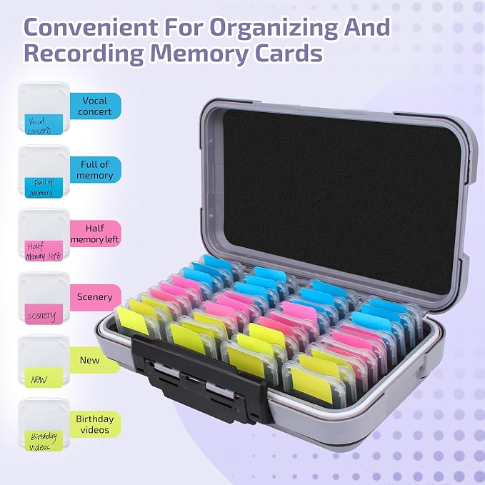 36-Slot Memory Card Case with 36 Transparent Holders & 60 Writable Labels