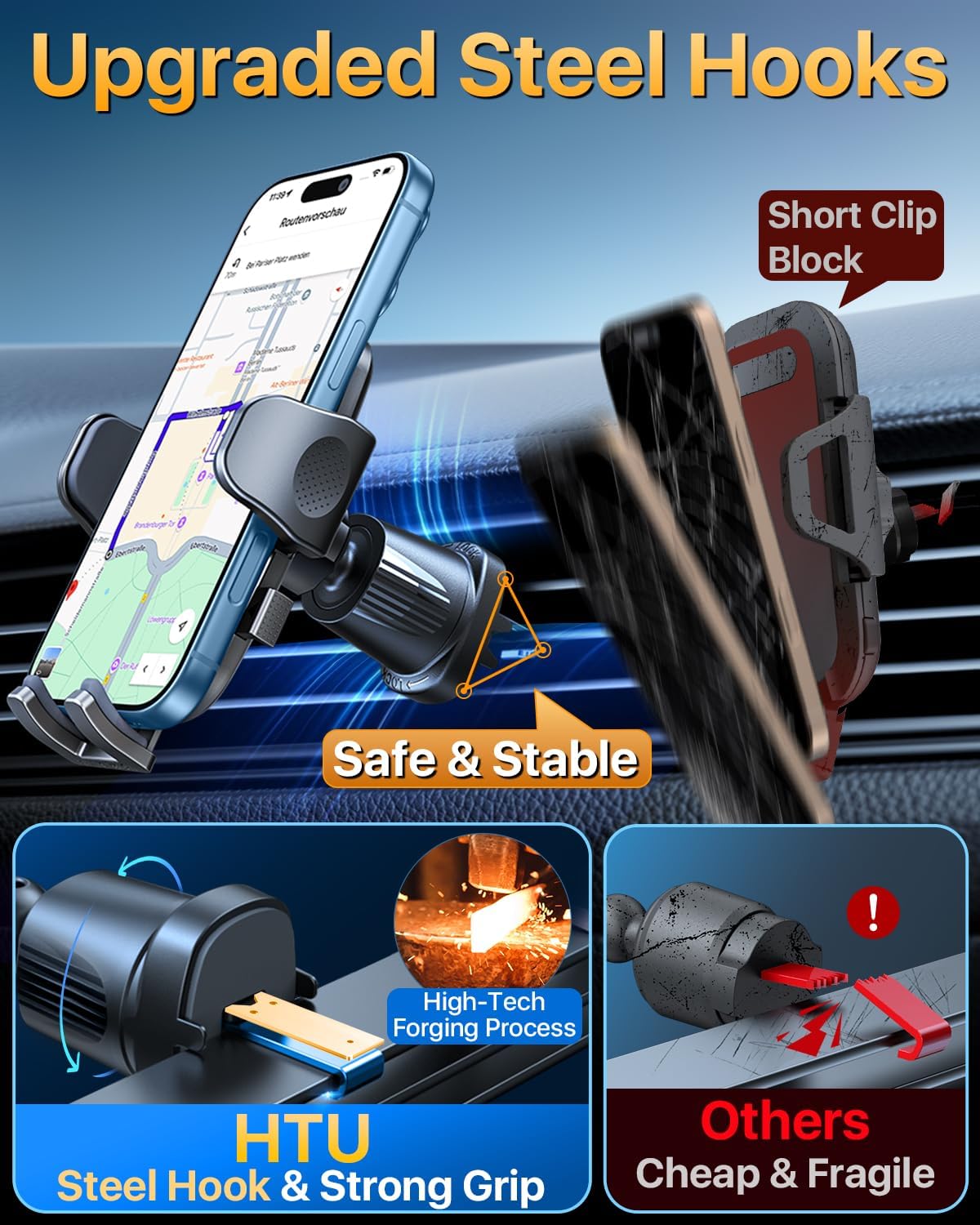 HTU 2026 Latest Upgrade Military-Grade Anti-Shake 90+LBS Car Phone Holder