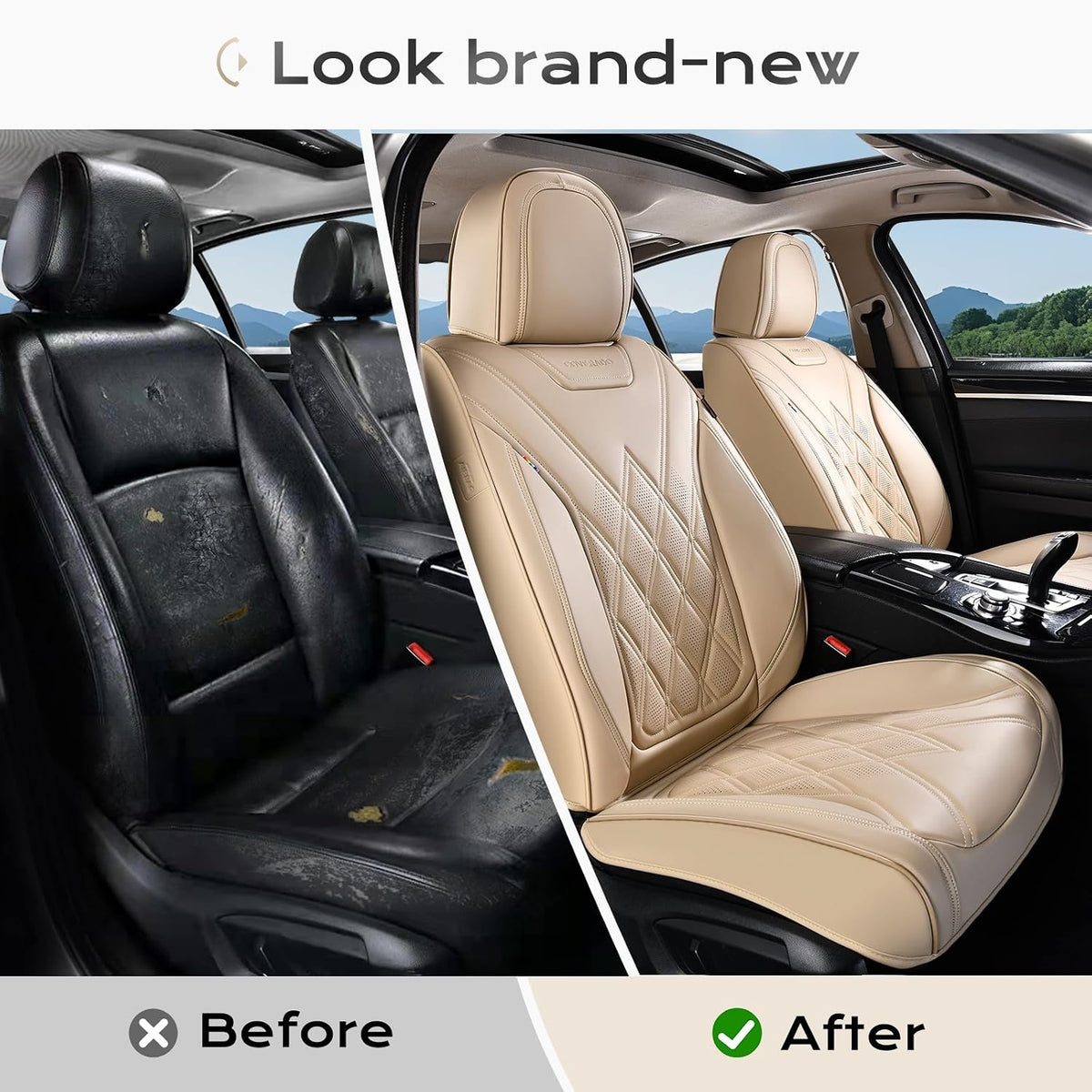 Coverado Car Seat Covers Full Set, Seat Covers for Cars, Front Seat Covers and Back Seat Cover Waterproof Leather Automotive Seat Cover, Universal Car Interior Protectors Cushion for Most Cars