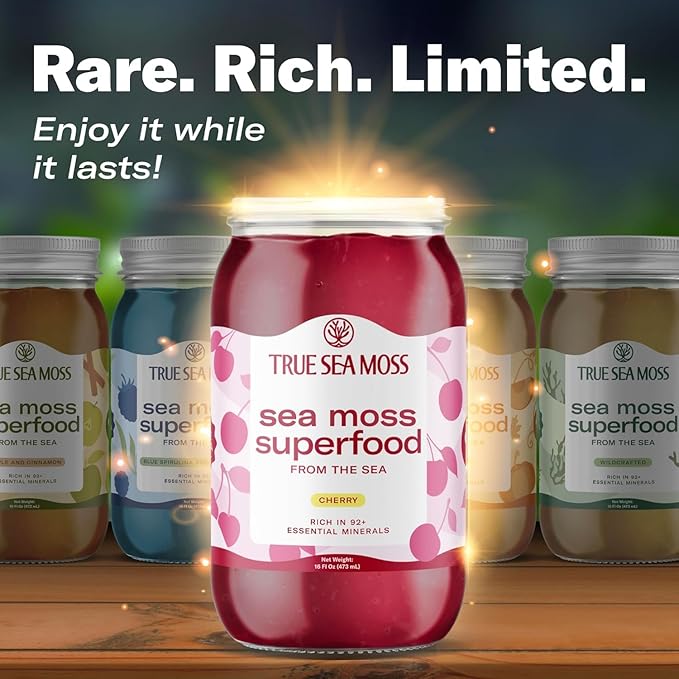 TrueSeaMoss Sea Moss Gel – Made in USA – Wildcrafted Seamoss, Fresh Fruits & Sea Vegetables – Cherry, Pack of 3 (Labels may Vary)