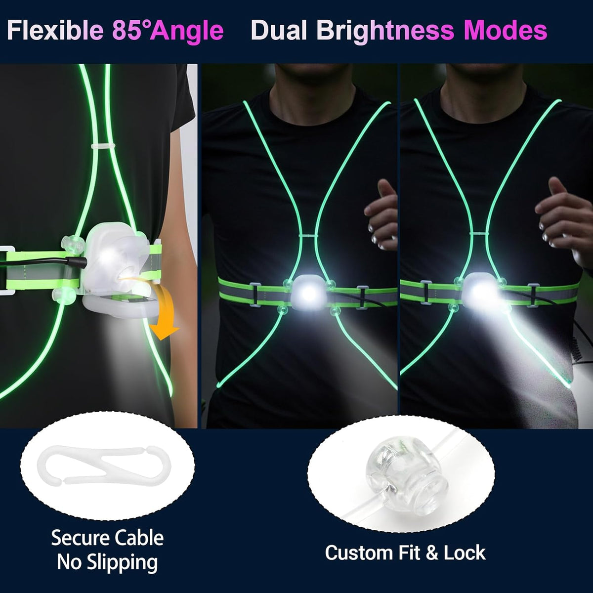 Skiennix Reflective Running Vest - Rechargeable LED Gear with 3 Modes & 7 Colors | Adjustable Safety Vest for Night Running, Cycling, Hiking (Medium)