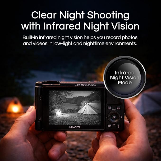 Minolta 72MP Digital Camera, 5K Ultra HD Video, 24-75mm Optical Zoom Lens