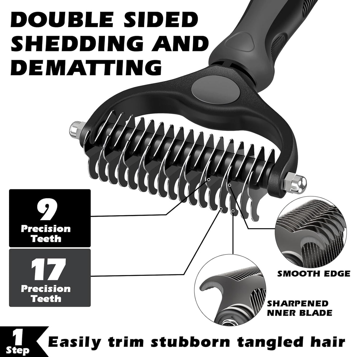 Skiennix Self-Cleaning Slicker Brush Set - Pet Grooming Rake & Flea Comb for Dogs, Cats, Horses | Premium Gray Tool