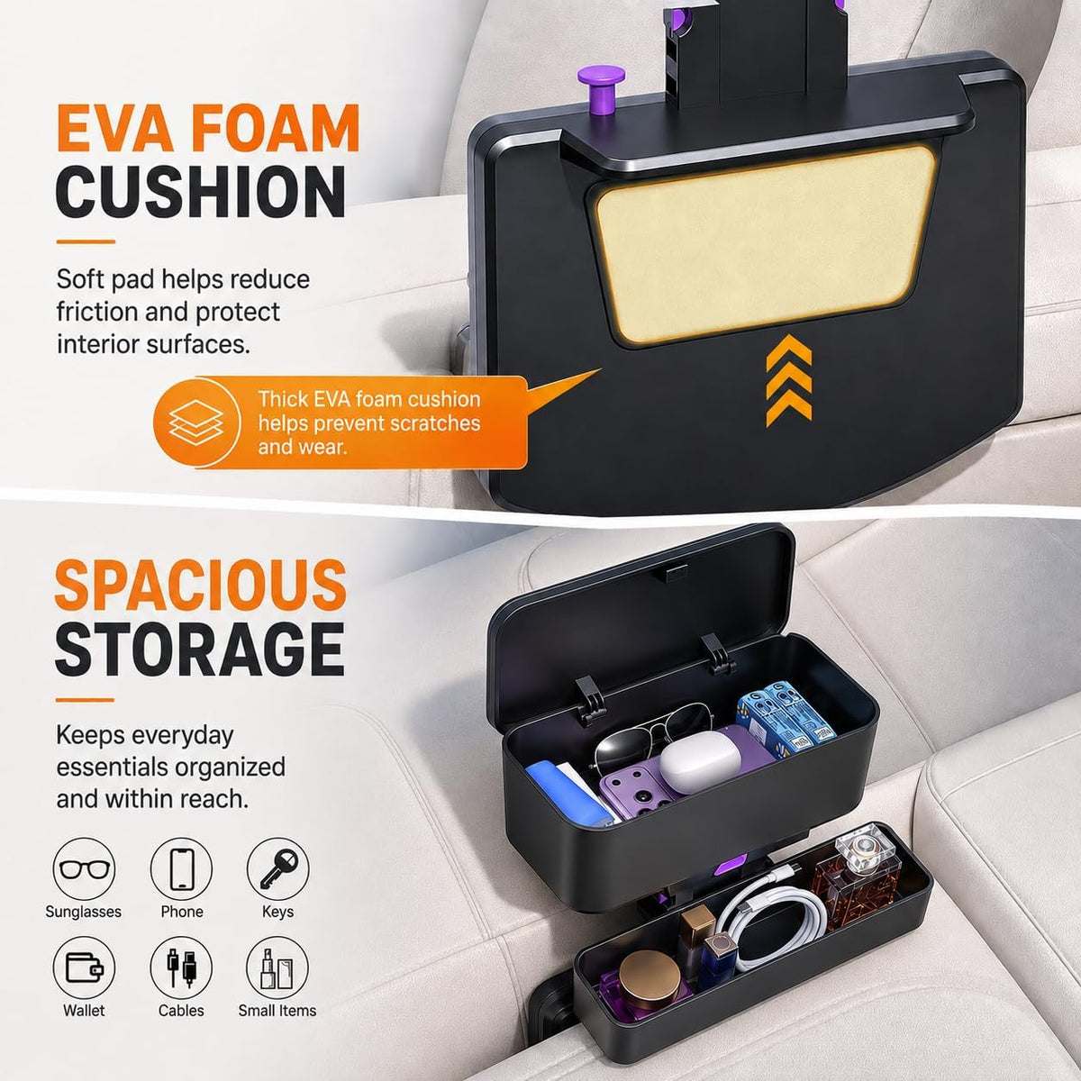 Car Armrest Storage Box, 4-Way Adjustable Seat Gap Filler Organizer