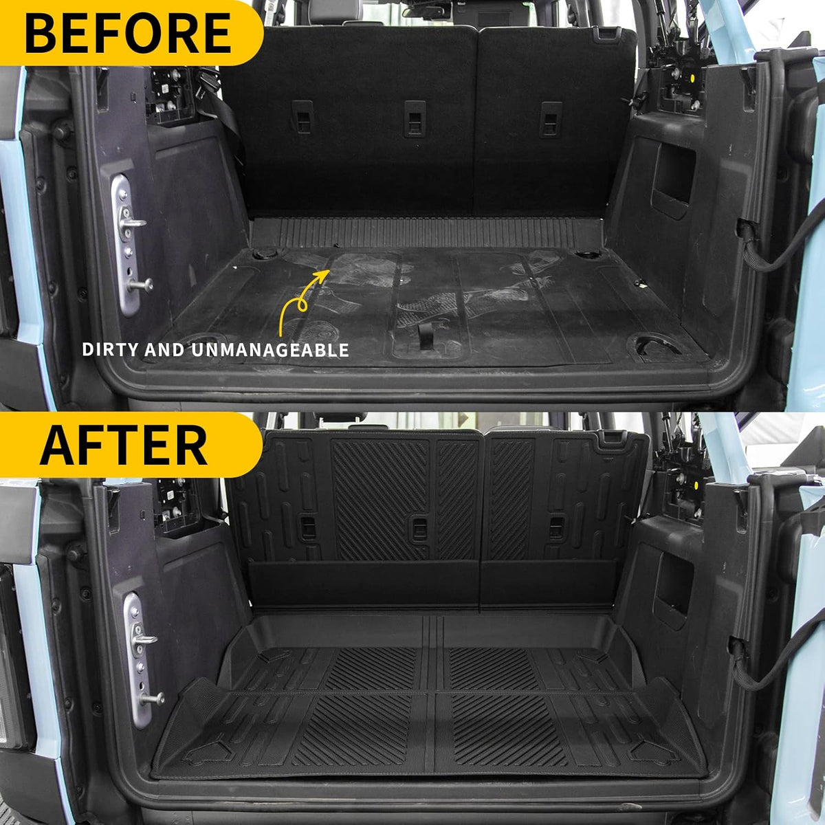 Floor Mats Compatible with 2021 2022 2023 2024 2025 2026 Ford Bronco Trunk Mat Cargo Liner Kick Mat for Ford Bronco Accessories 4 Door(Trunk Mat+Floor Mats+Rear Backrest Mats)