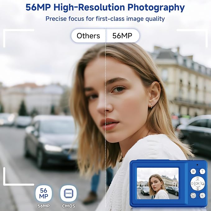 Digital Camera, 56MP 2.7K Dual-Screen Selfie Camera