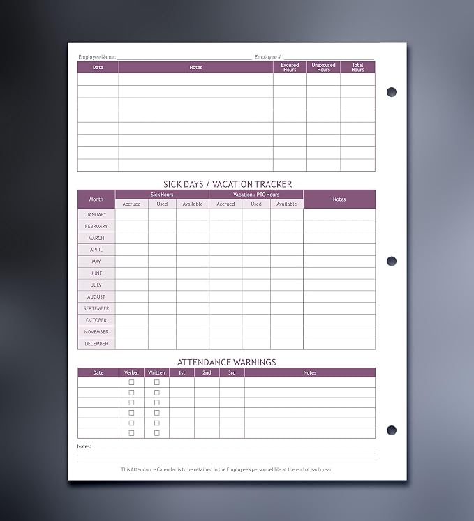 Attendance Calendar Employee Card Attendance Record Tracker 2026, Heavy 100lb