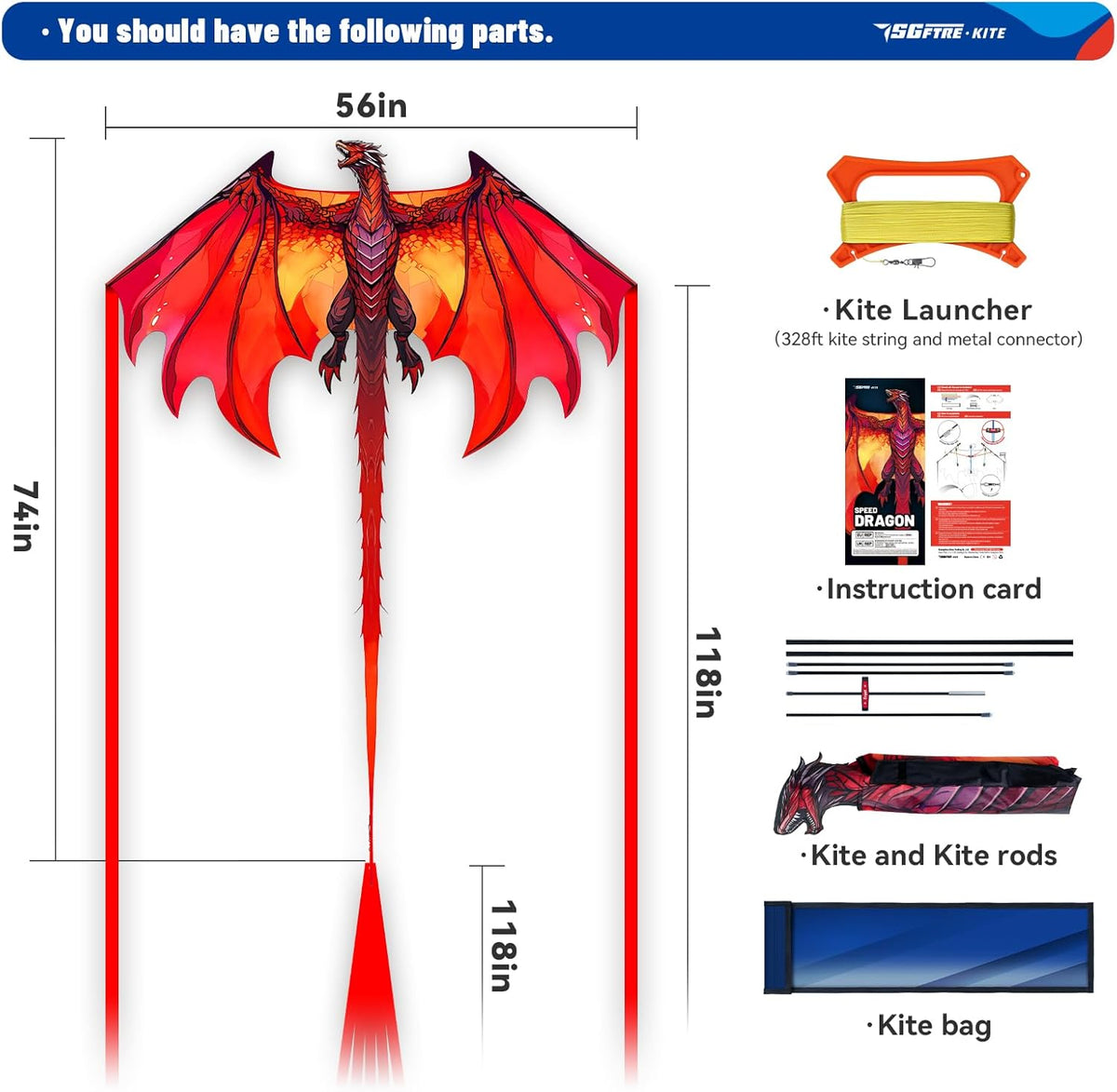 SGftre Complete Kite - Easy to Fly for Kids & Adults | Perfect for Beach & Park Activities