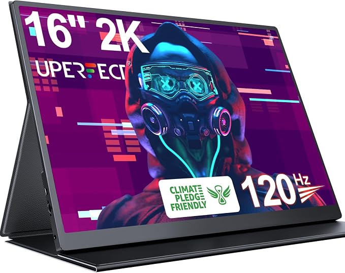 UPERFECT 2K 120Hz Portable Gaming Monitor, 16" 2560x1600 QHD 16:10 400 Nits Portable Monitor for Laptop w/VESA & Cover HDR Eye Care External Second Screen for PC Phone Game Console