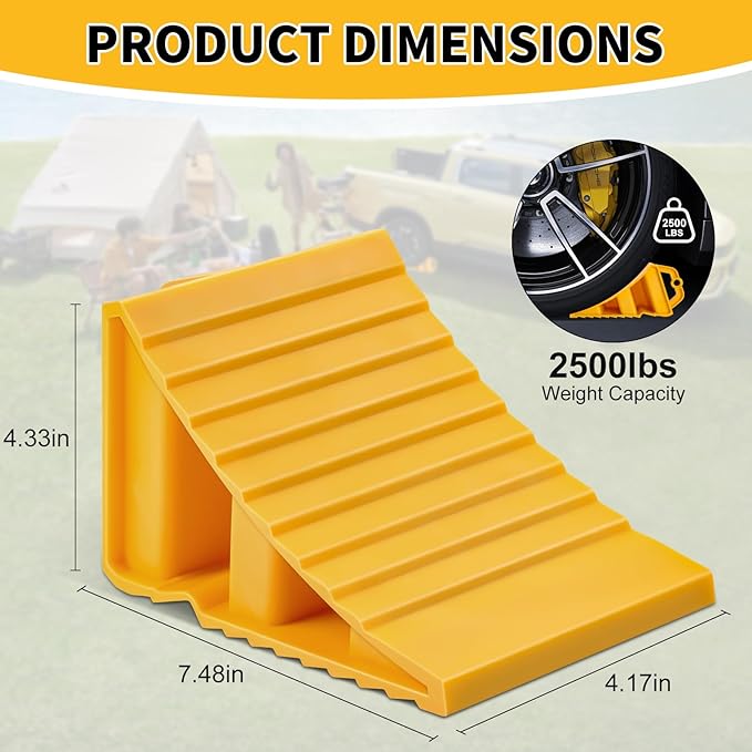 Wheel Chocks for Trailers, 4 Pack Hard Plastic RV Wheel Chocks with Handles for Easy Removal, Tire Chock for Cars Wheels, Keep Your Truck or Camper in Place
