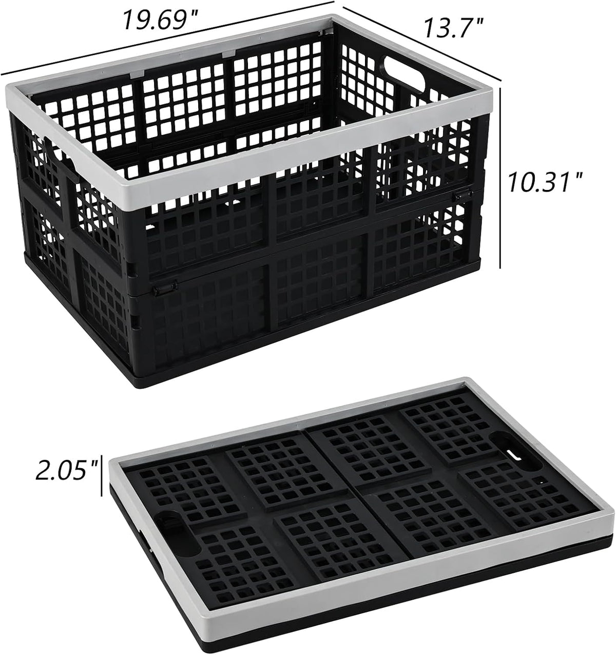 42 L Black Foldable Milk Crates, 3 Pack Large Plastic Storage Crates