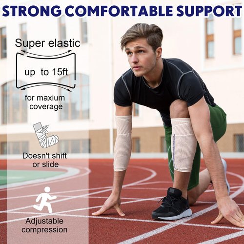 LEIFIDE 36 Pack Compression Bandage Wrap with Self Closure on Both Ends Elastic Bandage for Legs, Knees, Ankles, Wrists, Elbows, Shoulders, Athletic Stretchable Wrap(4 Inch,Blue Trim)